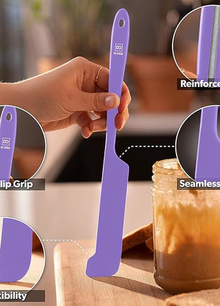 DI ORO Silicone Jar Spatulas for Scraping - Rubber Spatulas Silicone Heat Resistant - Kitchen Spatulas Nonstick Cookware Safe - Silicone Utensil Set for Blenders, Mixing, & Baking, (5pc, Lavender)