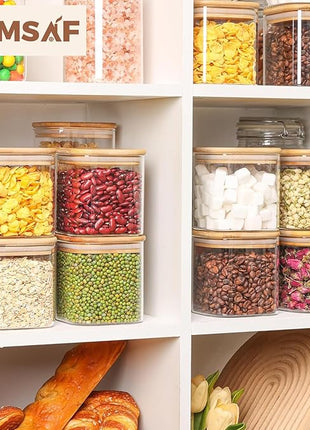 ComSaf 0.7 Qt Glass Food Storage Jars Set of 9, Clear Glass Storage Containers with Lids, Pantry Organization Jar, Spice, Blooming Tea, Oat, Coffee and Sugar Container, Small Canister Set for Kitchen