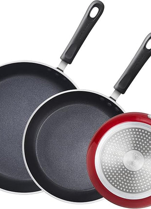 Cook N Home Nonstick Frying Pans Set 3 Piece, 8, 9.5, 11-Inch Kitchen Cooking Skillets Saute Fry Pan Induction Compatible, Marble Red