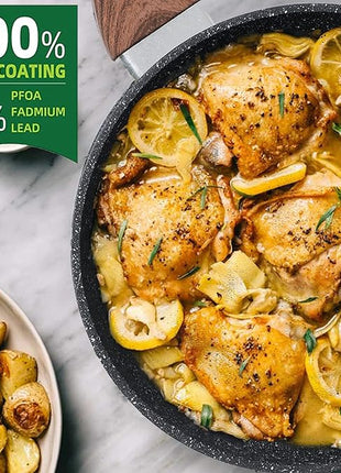 Kitchen Academy Induction Pots and Pans Set Non Stick - 12 Pcs Nonstick Kitchen Cookware Set, Black Hammered Cooking Pans Set