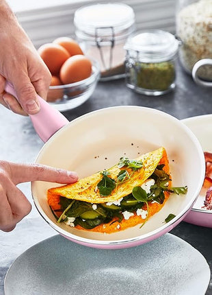 GreenPan Rio Hard Anodized Healthy Ceramic Nonstick, 7" 9.5" and 11" 3 Piece Frying Pan Skillet Set, Soft Grip Handle, PFAS-Free, Dishwasher Safe, Oven Safe, Pink