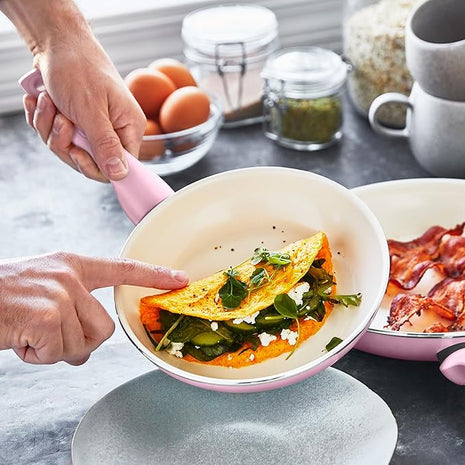 GreenPan Rio Hard Anodized Healthy Ceramic Nonstick, 7" 9.5" and 11" 3 Piece Frying Pan Skillet Set, Soft Grip Handle, PFAS-Free, Dishwasher Safe, Oven Safe, Pink