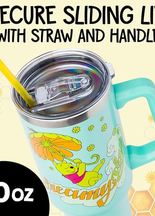 Silver Buffalo Disney Winnie the Pooh “Dreamy Days” Retro Art Stainless Steel Tumbler with Handle and Straw, Fits in Standard Cup Holder, 40 Ounces
