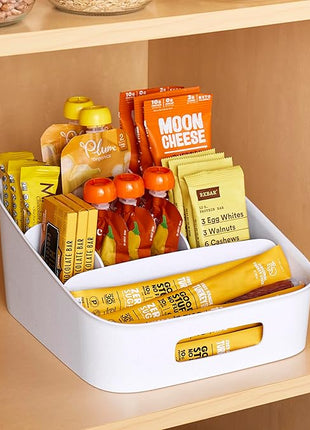 YouCopia ShelfBin Adjustable Snack Bin, BPA-Free Divided Storage Basket for Kitchen Pantry Organization, One Size, Speckled White
