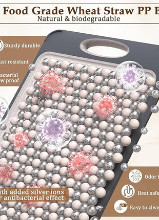 GUANCI Cutting Board for Kitchen, Stainless Steel Cutting Board Double Sided for Chopping Meat/Vegetables, Stainless Steel/Wheat Straw PP, Kitchen Gifts Easy to Clean Large 16”×11”