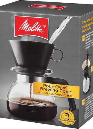 Melitta Pour-Over Coffee Brewer W/ Glass Carafe, Holds 6 - 6 Oz Cups, Black