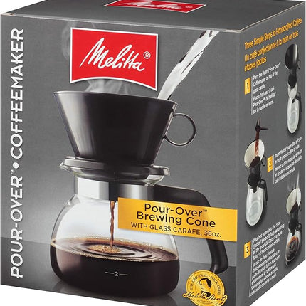 Melitta Pour-Over Coffee Brewer W/ Glass Carafe, Holds 6 - 6 Oz Cups, Black