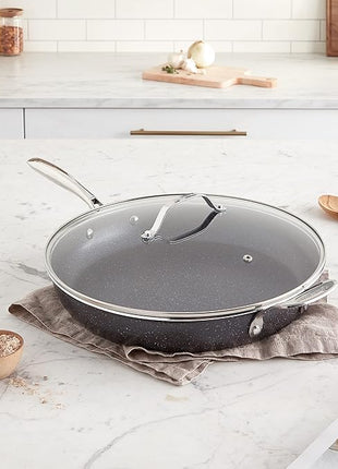 Granitestone 14 Inch Pan for Cooking, Family Sized Large Non Stick Frying Pans Skillet for Eggs, Omelette, with Helper Handle, PFOA PFOS Free Oven & Dishwasher Safe - LID NOT INCLUDED