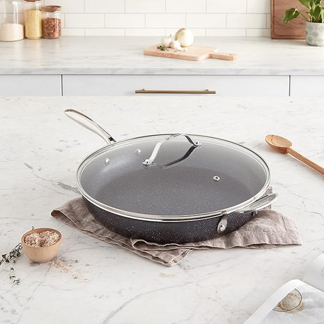 Granitestone 14 Inch Pan for Cooking, Family Sized Large Non Stick Frying Pans Skillet for Eggs, Omelette, with Helper Handle, PFOA PFOS Free Oven & Dishwasher Safe - LID NOT INCLUDED