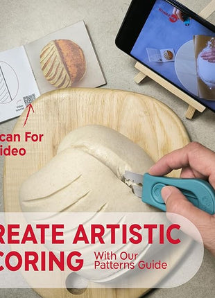 KneadAce Upgraded Extractable & Magnetic Bread Lame Dough Scoring Tool - Professional Sourdough scoring tool for Sourdough Bread baking & Bread Making Tools - Scoring Patterns booklet & 5 Razor Blades