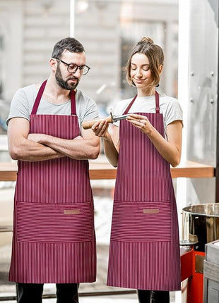 2 Pack Adjustable Bib Apron with 2 Pockets Chef Cooking Kitchen Restaurant Aprons for Women Men