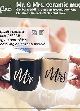 Triple Gifffted Mr and Mrs Coffee Mugs Couples Gifts Ideas for Christmas Wedding Anniversary Engagement Valentines,his Hers Present Husband Wife Him Her Men Women Bride Groom Newlyweds, Ceramic 380ml