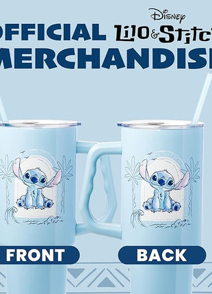 Silver Buffalo Disney Lilo and Stitch Minimalistic Design Ocean and Tropical Stainless Steel Tumbler with Handle and Straw, Fits in Standard Cup Holder, 40 Ounces