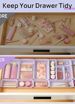 Vtopmart 25 PCS Plastic Drawer Organizers Set, 4-Size Versatile Bathroom and Vanity Drawer Organizer Trays, Storage Bins for Makeup, Bedroom, Kitchen Gadgets Utensils and Office