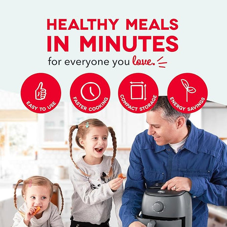 DASH Tasti-Crisp™ Electric Air Fryer Oven, 2.6 Qt., Grey – Compact Air Fryer for Healthier Food in Minutes, Ideal for Small Spaces - Auto Shut Off, Analog, 1000-Watt