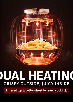 T-fal Infrared Air Fryer, 2x Faster Than Traditional Heating*, Large Air Fryer Dehydrator Combo, 8 Cooking Functions, Window With Light, No-Shake Technology, Dishwasher Safe, 1800W, Black