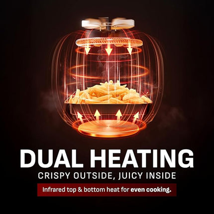 T-fal Infrared Air Fryer, 2x Faster Than Traditional Heating*, Large Air Fryer Dehydrator Combo, 8 Cooking Functions, Window With Light, No-Shake Technology, Dishwasher Safe, 1800W, Black