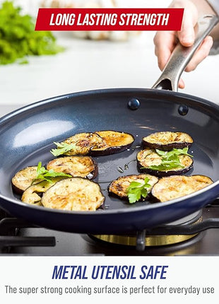 Blue Diamond 12" Nonstick Frying Pan Skillet, Diamond Infused PFAS & PTFE-Free Ceramic Pot, Dishwasher & Oven Safe, Stay Cool Handle, Durable Non Toxic Metal Utensil Safe, Egg & Omelet Pan, Blue