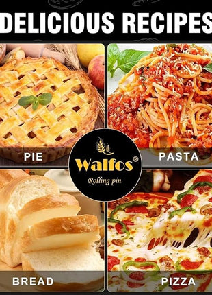 Walfos Marble Rolling Pin With Wooden Handles & Wood Cradle, 16.5 Inch Marble Rolling Pins For Making Pizza Dough And Tortillas, Dough Roller For Pie Crust, Cookie, Pasta (Gray & White)