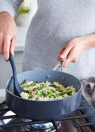 GreenPan Silicone 5 Piece Cooking Utensil Set, Slotted & Solid Spoon, Turner, Spatula, Whisk, Flexible Nonstick Kitchen Tools, Steel Core, Heat-Resistant Anti-Slip Handle BPA-Free Dishwasher Safe Blue