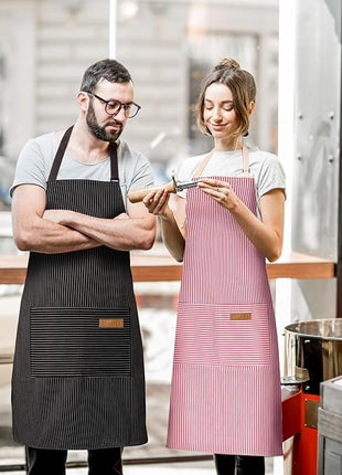 2 Pack Adjustable Bib Apron with 2 Pockets Chef Cooking Kitchen Restaurant Aprons for Women Men