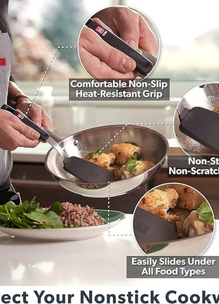 DI ORO Silicone Turner Spatula Set - Forever Warranty - Kitchen Spatulas for Nonstick Cookware - 600°F Heat-Resistant & BPA Free - Flexible & Thin Flippers for Turning Eggs & Pancakes (6 Piece, Black)