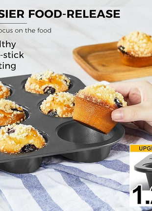 HONGBAKE Muffin Pan for Baking, Nonstick Cupcake Tin 12 Cup, 2 Pack Cup Cake Tray, Premium Cheesecake Pans, Dishwasher Safe - Dark Grey