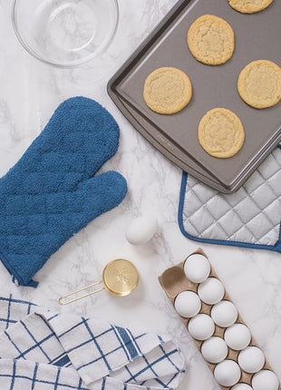 DII Basic Terry Collection 100% Cotton Quilted, Oven Mitt, Blue, 2 Piece