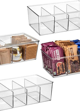 ClearSpace Pantry Organization and Storage Bins with Removable Dividers & Lids – Perfect Pantry Organizers or Kitchen Organization – Refrigerator Organizer Bins, Cabinet Organizers, 4 Pack