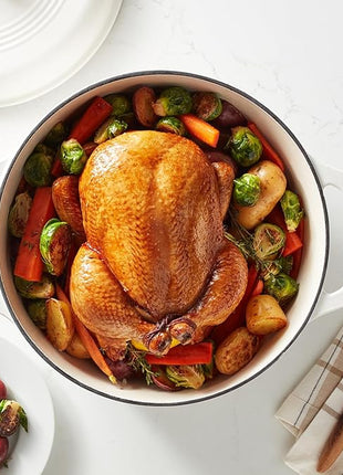 Amazon Basics Cast Iron Dutch Oven Pot with Lid, Enameled, Round, Dual Handles, Heavy-Duty, Large, 7.3-Quart, Matte White