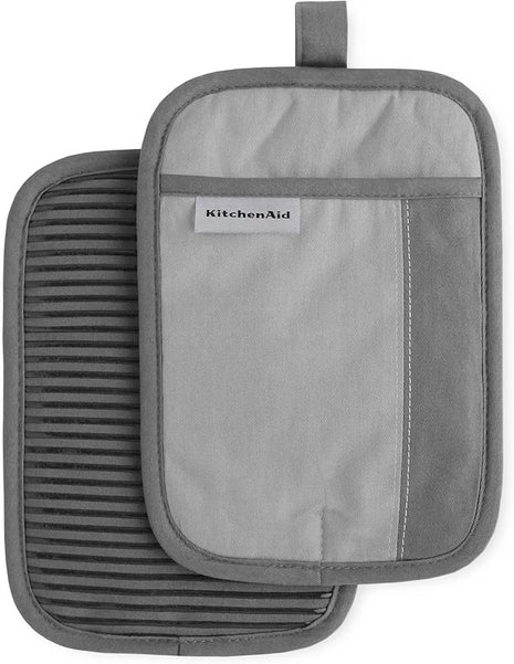 KitchenAid Beacon Two-Tone Non-Slip Pot Holder Set, Cool Grey/Frost Grey, 7"x10", 2 Piece