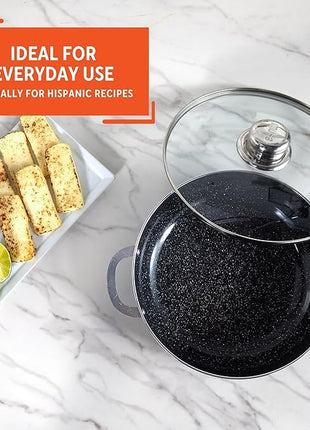 IMUSA 3.2Qt Bistro Ceramic Nonstick Caldero/Dutch Oven with Glass Lid, Black