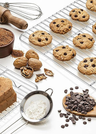 P&P CHEF Baking Cooling Rack Set for Cooking Roasting, 4-Piece Stainless Steel Wire Racks for Oven Use, Healthy & Dishwasher Safe, Rectangle, 15.3 Inch