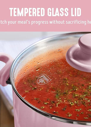 GreenLife 16 Piece Nonstick Cookware Set, Soft Grip Non-Toxic PFAS-Free Ceramic Pots & Pans, Dishwasher & Oven Safe, Frying, Sauce, Saute, Utensils, Glass Lids, Stay-Cool Handles, Wobble Free, Pink