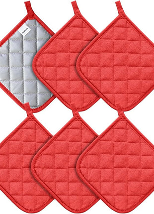 Joyhalo 6 Pack Pot Holders for Kitchen,Cotton Oven Holder with Great Heat Resistance,Non Slip Hot Pads for Kitchen Clearance,Red