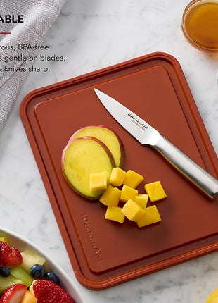 KitchenAid Classic Plastic Cutting Board with Perimeter Trench and Non Slip Edges, Dishwasher Safe, 8 x 10 inch, Scorched Orange