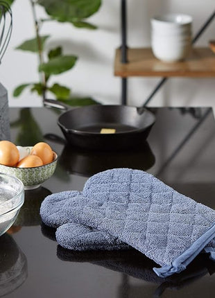 DII Basic Terry Collection 100% Cotton Quilted, Oven Mitt, Stonewash Blue, 2 Piece