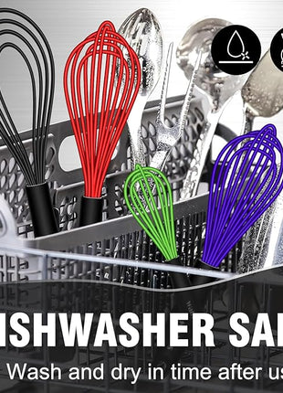 Walfos Whisk,Whisks for Cooking Non Scratch.Silicone Whisk Set of 4 Kitchen Wisk-11in Flat wisk and 7+9+11in Balloon Whisk.Nice for Mixing,Whisking and Stirring.Dishwasher Safe.(4pcs-Colorful)