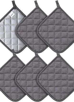 Joyhalo 6 Pack Pot Holders for Kitchen,Cotton Oven Holder with Great Heat Resistance,Non Slip Hot Pads for Kitchen Clearance,Dark Grey