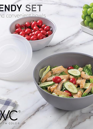 COOK WITH COLOR Plastic Nesting Mixing Bowls Set - 12 Piece includes 6 Prep Bowls and 6 Lids, Microwave Safe (Gray Ombre)