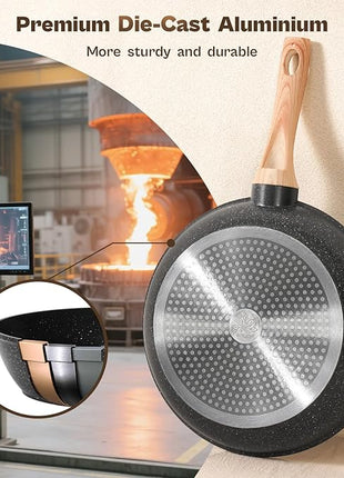 13 Pcs Pots and Pans Set, Nonstick Cookware Sets Black Granite Induction Cookware, Non-toxic Healthy Non stick Kitchen Cooking Set with Frying Pans Set, Saucepans (PFAS/PFOA/PFOS Free)