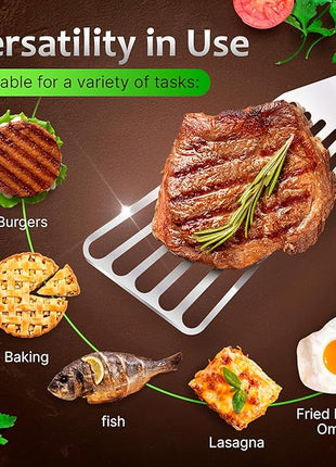 MIU Fish Spatula Stainless Steel, Flexible, Polished Metal, Corrosion Resistant, Kitchen Slotted Turner [Upgraded Version]