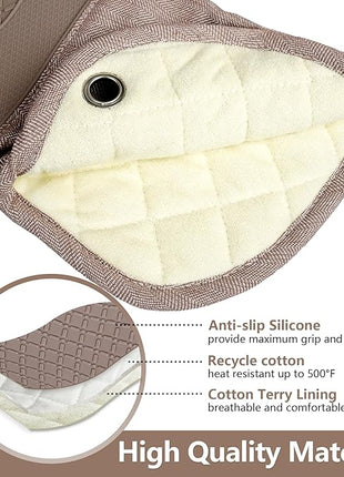 Professional Microwave Silicone Oven Mitts one Pair, Kitchen Mitten Set for Heat Resistant with 500 Degrees, Kitchen Gloves Pot Holder for BBQ Cooking Baking (Khaki)