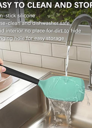 Coukre 2 Pack Silicone Spatula Set, High Heat Resistant, BPA Free Kitchen Spatula, Solid & Slotted Turner for Non-Stick Pans, Sautéing, and Flipping (2, AquaGreen)