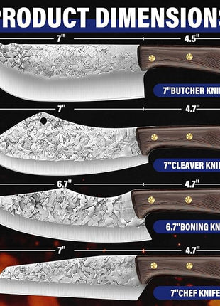 DRAGON RIOT Chef Butcher Knife Set for Meat Cutting, 4 Pcs Japanese Forged Chef Knives Set for Men and Women Gift for Men