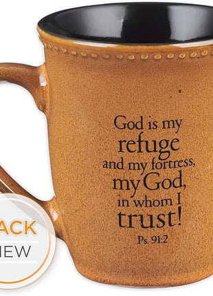 Christian Art Gifts Saddle Tan Stoneware Coffee Mug – 13 oz. Microwave and Dishwasher-safe Lead-free Inspirational Scripture Coffee and Tea Mug for Men & Women with Bible Verse: Trust – Psalms 91:2