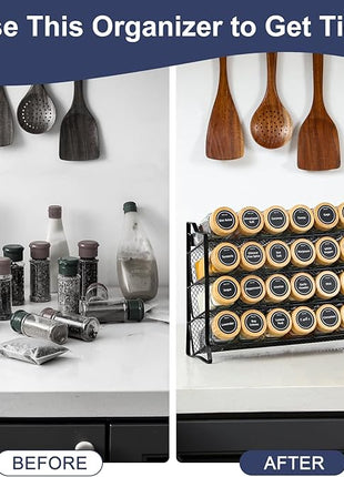 AOZITA Spice Rack Organizer for Cabinet, 28 Empty Spice Jars with Bamboo lids, Funnel, Spice Labels, Seasoning Organizer for Countertop, Cabinet, Kitchen, Pantry, Cupboard