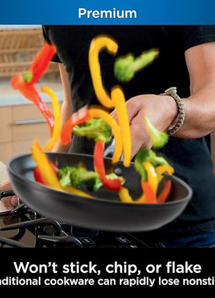 Ninja C38000 Foodi NeverStick Premium 8-Piece Cookware Set with Glass Lids, Hard-Anodized, Nonstick, Durable & Oven Safe to 500°F, Slate Grey