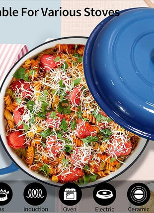 Cast Iron Dutch Oven 3.8 Quart Pot With Lid - Blue Heavy Duty Dual Handles Porcelain Enameled Skillet - Family or Friends Gifts