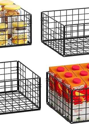 X-cosrack Metal Wire Basket Organizers Foldable & Wall Mounted Freezer Organizer Bins with Handles 4 Pack- Extra Large Mesh Bin for Pantry Organization Kitchen Laundry Closet Garage Patent Design